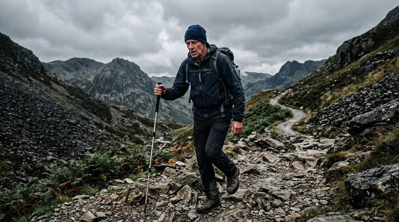 A man hiking on a mountain trail