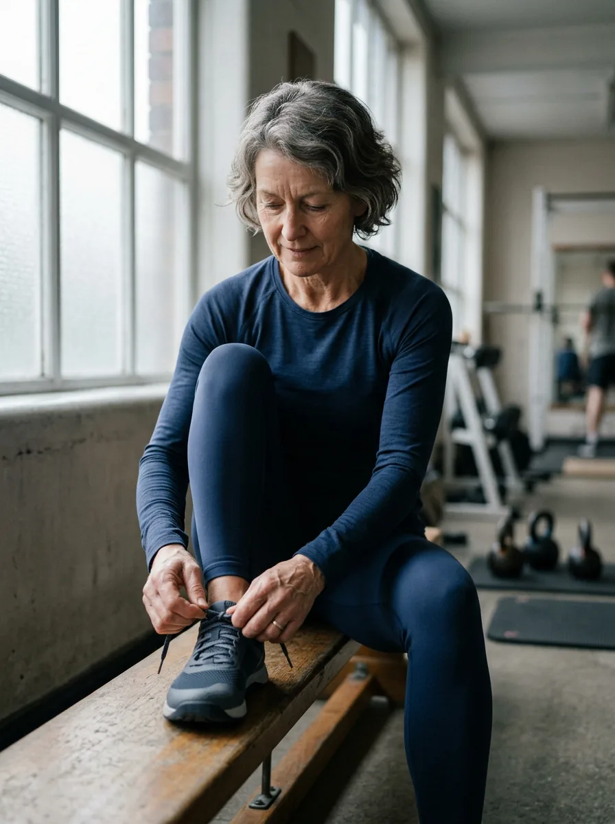 A woman exercising with suspension straps in a gym